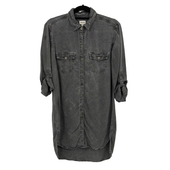Sneak Peek Women’s Shirt Dress Medium Gray Roll Tab Sleeve Tencel Urban Boho - Picture 1 of 10